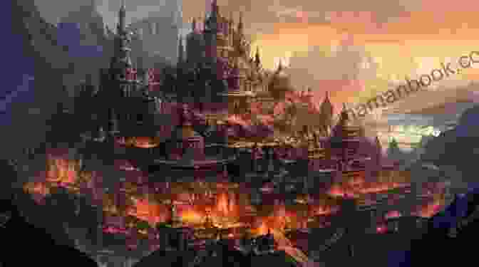 A Majestic Panorama Of The Kingdom Of Flesh And Fire, Showcasing Its Towering Castles, Sprawling Forests, And Shimmering Rivers. A Kingdom Of Flesh And Fire (Blood And Ash 2)
